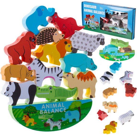 Joc de echilibru din lemn - Inlea4Fun ANIMAL BALANCE - animalele de safari