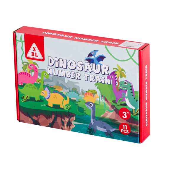 Tren de jucărie din lemn cu dinozauri, 11 piese -  Inlea4Fun DINOSAUR NUMBER TRAIN