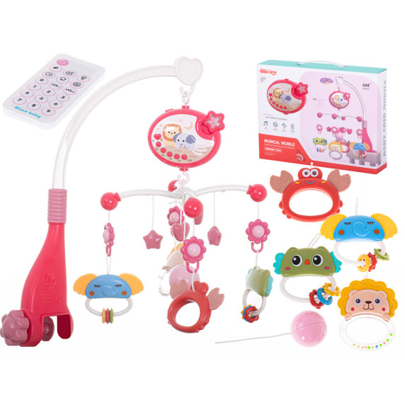 Carusel interactiv pentru pătuț bebe cu telecomandă - Inlea4Fun NURSERY TOYS - roz