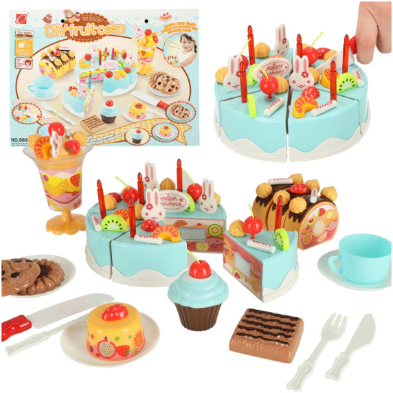 Tort pentru copii cu 75 de accesorii - Inlea4Fun DIY FRUITCAKE - albastru