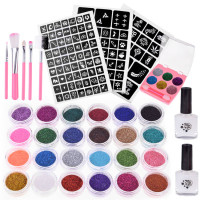 Set tatuaje cu sclipici în 24 de culori - Inlea4Fun GLITTER TATTOS KIT 