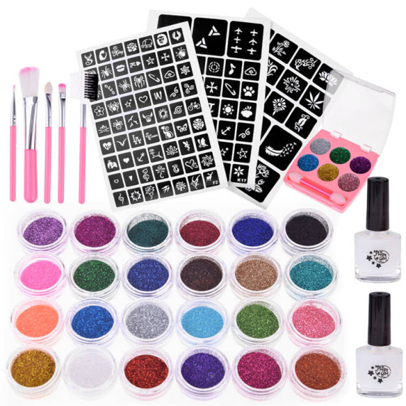 Set tatuaje cu sclipici în 24 de culori - Inlea4Fun GLITTER TATTOS KIT