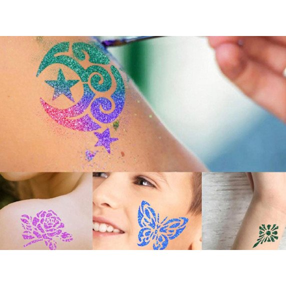 Set tatuaje cu sclipici în 24 de culori - Inlea4Fun GLITTER TATTOS KIT