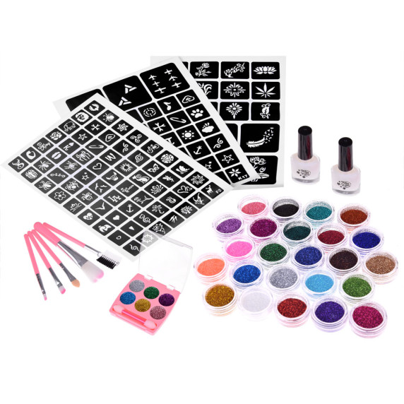 Set tatuaje cu sclipici în 24 de culori - Inlea4Fun GLITTER TATTOS KIT