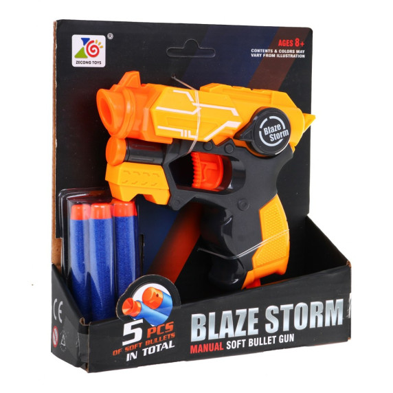 Pistol de jucărie cu 5 muniții din spumă -  BLAZE STORM - portocaliu