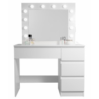 Masă de toaletă cu 4 sertare, priză și cu iluminare LED - alb lucios - Aga MRDT05-GW-S 